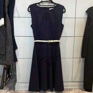 Calvin Klein Navy Midi Dress with Cream Belt